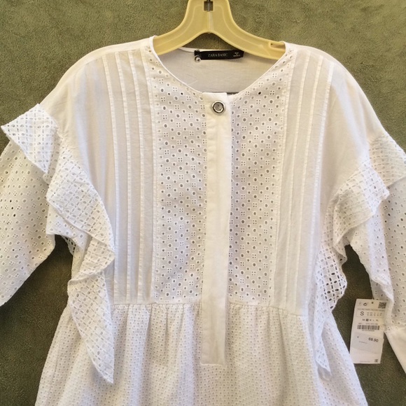 Zara Basic White Dress Size Small NEW Long Sleeves - Picture 4 of 6
